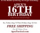 Apex Marks 16th Anniversary With Free Shipping At ApexTactical.com Apex Marks 16th Anniversary With Free Shipping At ApexTactical.com