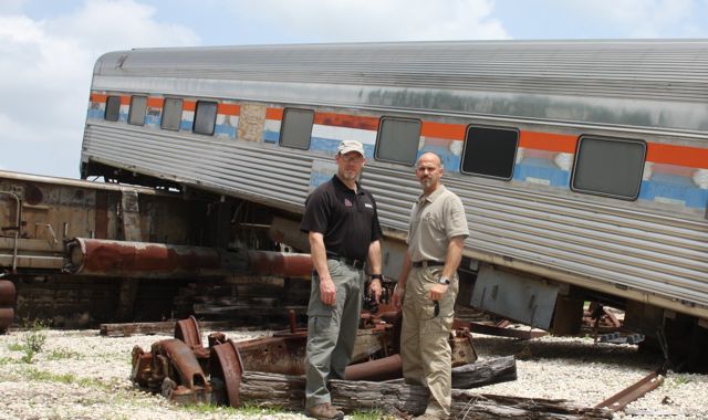 Some the cars in the train wreck areas were in actual wrecks!