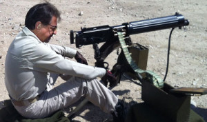 Joe Mantegna getting ready to fire the WWI Vickers Machine Gun in .303.