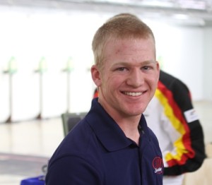 Will Brown was all smiles moments after capturing a gold medal and first World Cup podium during the Men's 10m Air Pistol event.