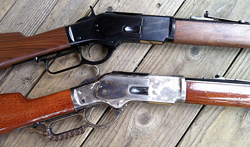 Here's the Winchester 73 on top, my match Uberti '73 on the bottom.