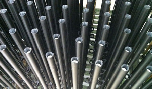 Shotgun barrels lined up at the Benelli factory in Italy.