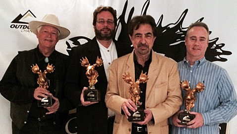 MidwayUSA's Gun Stories won the Golden Moose Award for Best Show in the Conservation / Educational / Instructional category. From left: Michael Bane, Dan Ramm, Joe Mantegna and Tim Cremin.