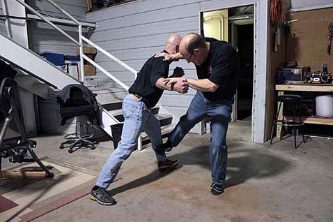 The defender finishes with a stomping side kick to the ankle of the attacker’s other leg. This again uses a powerful weapon—your leg—to destroy your attacker’s ability to stand and fight. And that creates your opportunity to escape.