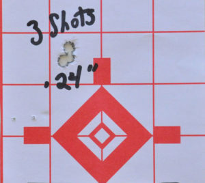 My best three shot group with the match load measured .24”