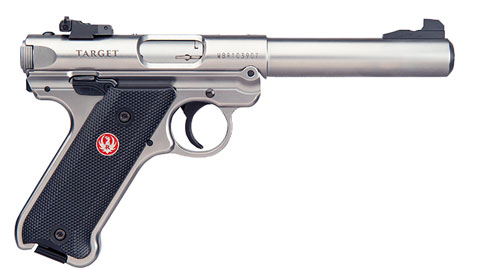 Ruger Mark IV Target in stainless steel with a 5.5 inch bull barrel.
